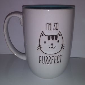 Signature Housewares I'm So Purrfect Kitty Cat Coffee Mug 15 Oz White & Teal